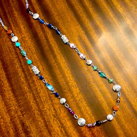 Brighton long silver stations, crystals, natural stone link set - Picture 7 of 16